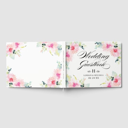  Blush Spring Floral Waterverf Wedding Gastenboek (Volledig)