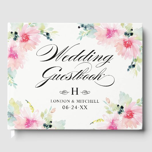  Blush Spring Floral Waterverf Wedding Gastenboek (Voorkant)