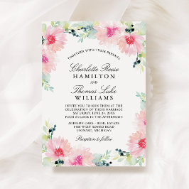  Blush Spring Floral Waterverf Wedding Kaart