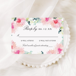  Blush Spring Floral Waterverf Wedding RSVP Kaartje