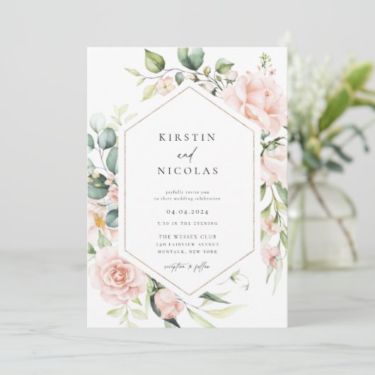 Blush Spring Floral Wedding Kaart (Staand voorkant)