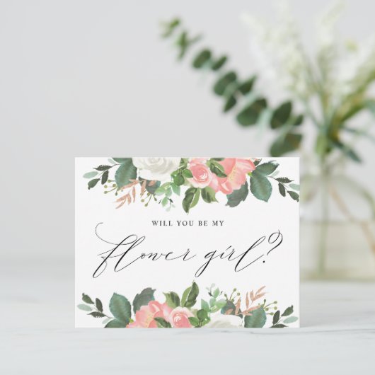 Blush Spring Floral word jij mijn Bloemenmeisje Briefkaart (Staand voorkant)