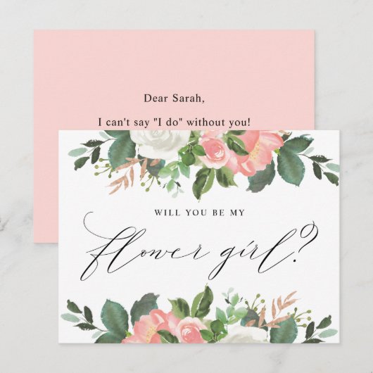 Blush Spring Floral word jij mijn Bloemenmeisje Briefkaart (Voorkant / Achterkant)