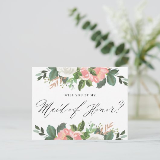Blush Spring Floral wordt mijn bruidsmeisje Briefkaart (Staand voorkant)