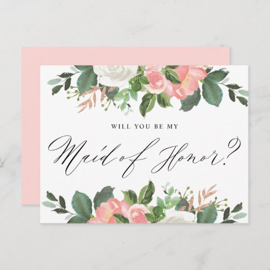 Blush Spring Floral wordt mijn bruidsmeisje Briefkaart (Voorkant / Achterkant)