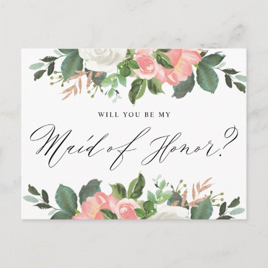 Blush Spring Floral wordt mijn bruidsmeisje Briefkaart (Voorkant)