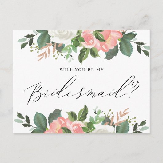 Blush Spring Floral wordt mijn bruidsmeisje Briefkaart (Voorkant)