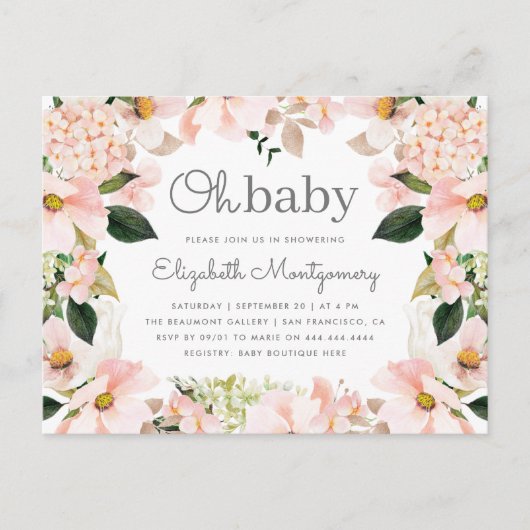 Blush Spring Floral Wreath Oh Baby shower Uitnodiging Briefkaart (Voorkant)