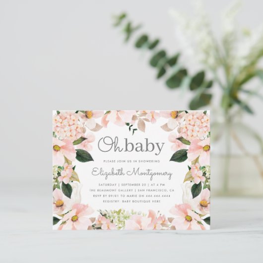 Blush Spring Floral Wreath Oh Baby shower Uitnodiging Briefkaart (Staand voorkant)
