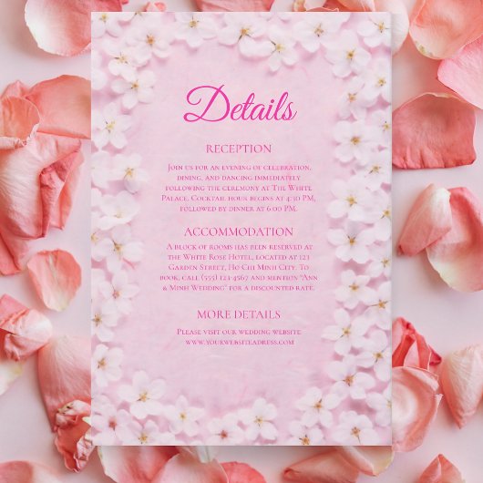 Blush Spring Sakura Pink Wedding Details Card Informatiekaartje