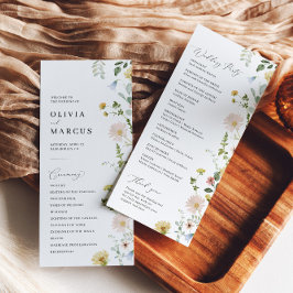 Blush Spring Whimsical Wildflower Elegant Bruiloft Programmakaart