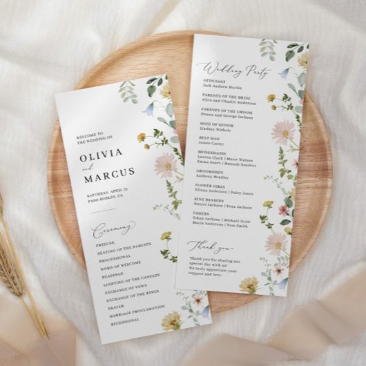 Blush Spring Whimsical Wildflower Elegant Bruiloft Programmakaart