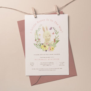 Blush Spring Wreath Little Bunny Girl Baby shower Kaart
