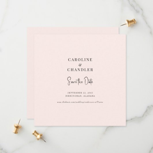 Blush Square Wedding Sla de datum op Save The Date (Voorkant / Achterkant in situ)
