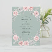 Blush Staal Aqua Bloem Huwelijk Kaart (Staand voorkant)