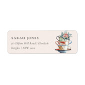 Blush Stapel Cups Floral Tea Party Address Etiket (Voorkant)