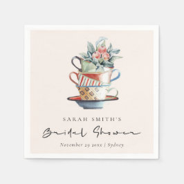 Blush Stapelde bekers Floral Vrijgezellenfeest Tea Servet