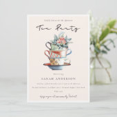 Blush Stapelde bekers vanmiddag Tea Party nodigt u Bedankkaart (Staand voorkant)