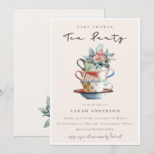 Blush Stapelde bekertjes Baby shower Tea Party nod Bedankkaart (Voorkant / Achterkant)