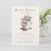 Blush Stapelde bekertjes Vrijgezellenfeest Tea Par Bedankkaart (Staand voorkant)