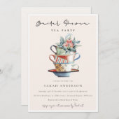 Blush Stapelde bekertjes Vrijgezellenfeest Tea Par Bedankkaart (Voorkant / Achterkant)