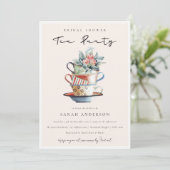 Blush Stapelde bekertjes Vrijgezellenfeest Tea Par Bedankkaart (Staand voorkant)