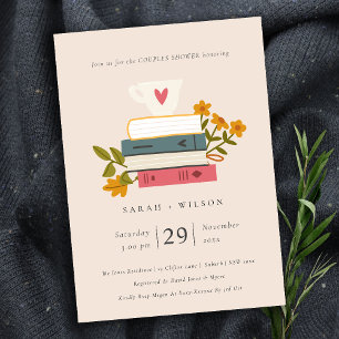 Blush Stapelde boeken Floral Couples Shower Invite Bedankkaart