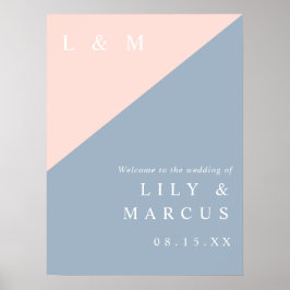 Blush Stof Blauw Elegant Trouw Welkom Bord Poster