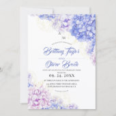 Blush Stof- en Navy Blue Hortensia Bruiloft Kaart (Voorkant)
