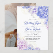 Blush Stof- en Navy Blue Hortensia Bruiloft Kaart (Voorkant / Achterkant)