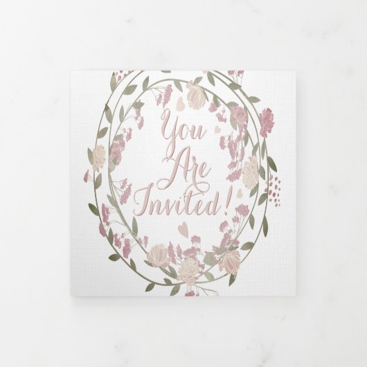 Blush Stof Roze Aardetinten Pioen Roos Bloem Bruil Drieluik Uitnodiging (Cover)