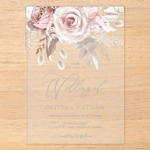 Blush & Stof Roze Boho Trendy Designer Huwelijk Acryl Uitnodigingen