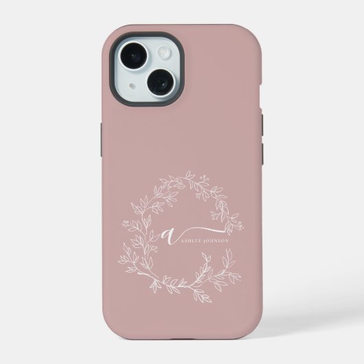 Blush Stof Roze Meisjesachtig Script Monogram Naam iPhone 15 Case (Achterkant)