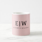 Blush Stof Roze Meisjesachtig Script Monogram Naam Koffiemok (Center)