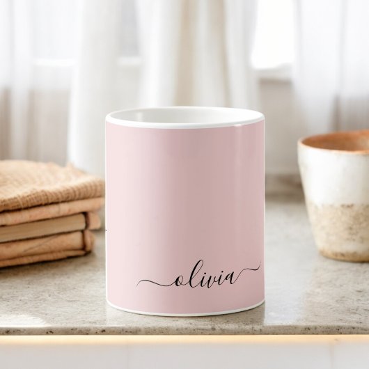 Blush Stof Roze Meisjesachtig Script Monogram Naam Koffiemok