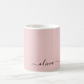 Blush Stof Roze Meisjesachtig Script Monogram Naam Koffiemok (Center)