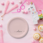Blush Stof Roze Meisjesachtig Script Monogram Naam Papieren Bordje (Feest)