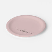 Blush Stof Roze Meisjesachtig Script Monogram Naam Papieren Bordje (Gekanteld)