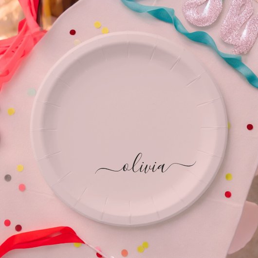 Blush Stof Roze Meisjesachtig Script Monogram Naam Papieren Bordje