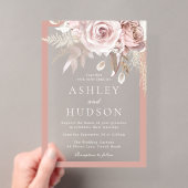 Blush & Stof Roze Rand Bloem Bruiloft Acryl Uitnodigingen (Insitu (Draagbaar))