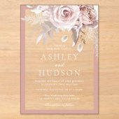 Blush & Stof Roze Rand Bloem Bruiloft Acryl Uitnodigingen (Voorkant)