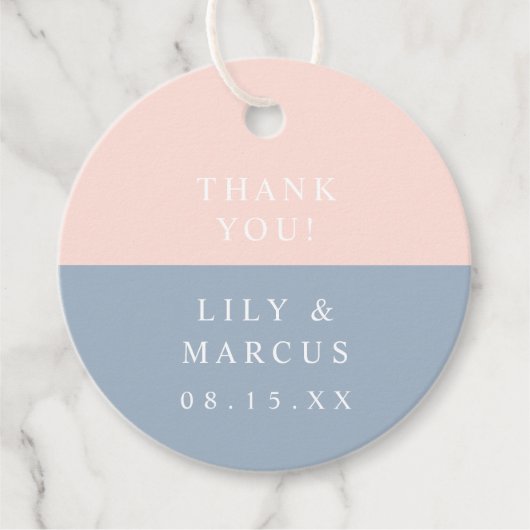 Blush stoffige blauwe elegante minimalistische bru bedankjes labels (Voorkant)