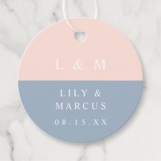 Blush stoffige blauwe elegante minimalistische bru bedankjes labels (Voorkant)