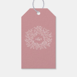 Blush stoffige roze cirkel van bladeren monogram b cadeaulabel