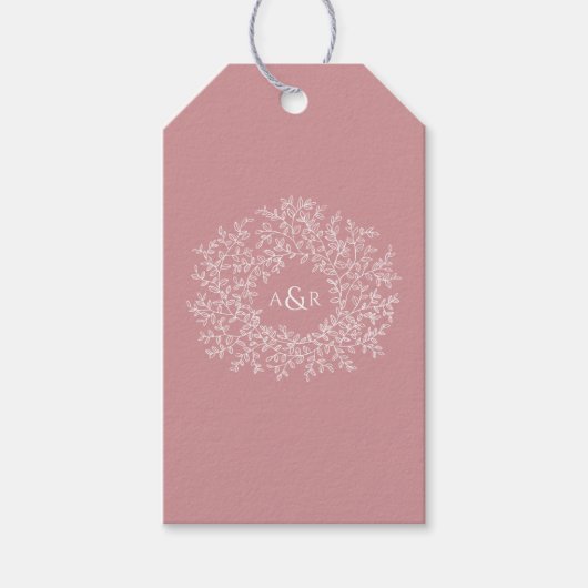 Blush stoffige roze cirkel van bladeren monogram b cadeaulabel (Voorkant)