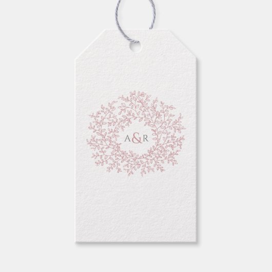 Blush stoffige roze cirkel van bladeren monogram b cadeaulabel (Voorkant)