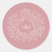Blush stoffige roze cirkel van bladeren monogram b ronde sticker (Voorkant)