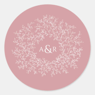 Blush stoffige roze cirkel van bladeren monogram b ronde sticker