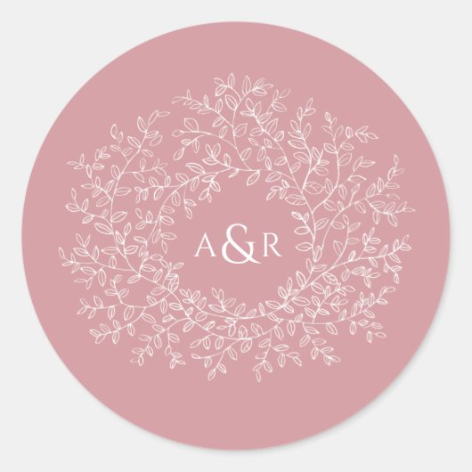Blush stoffige roze cirkel van bladeren monogram b ronde sticker (Voorkant)