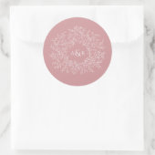 Blush stoffige roze cirkel van bladeren monogram b ronde sticker (Tas)